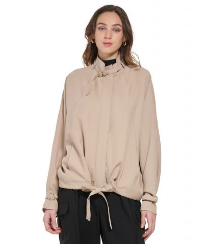 Women's Stand Collar Zip-Front Long Sleeve Jacket Tan/Beige $74.73 Jackets