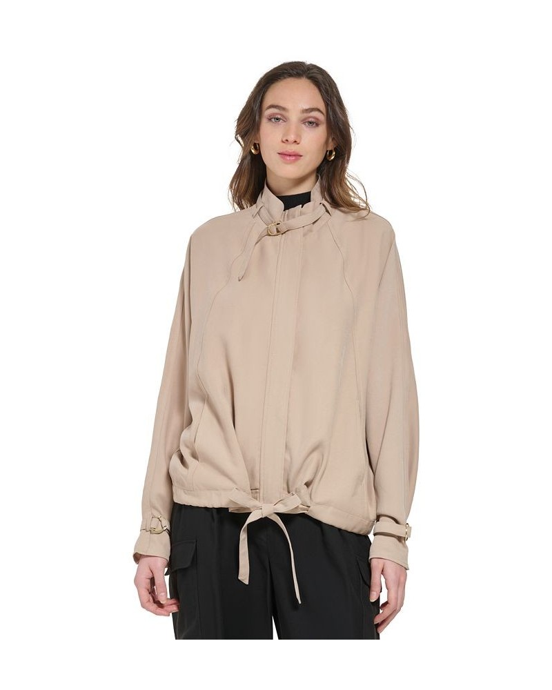 Women's Stand Collar Zip-Front Long Sleeve Jacket Tan/Beige $74.73 Jackets