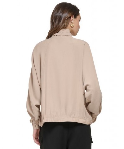 Women's Stand Collar Zip-Front Long Sleeve Jacket Tan/Beige $74.73 Jackets