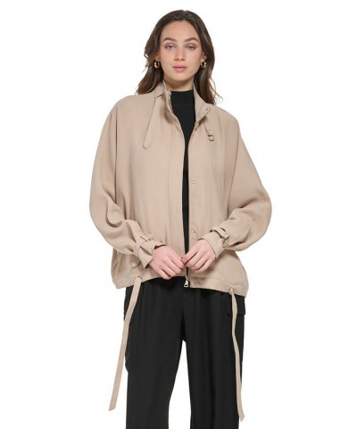 Women's Stand Collar Zip-Front Long Sleeve Jacket Tan/Beige $74.73 Jackets