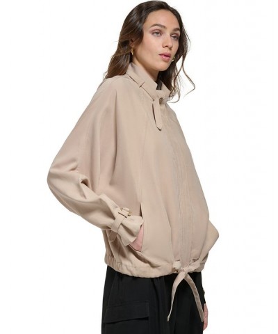 Women's Stand Collar Zip-Front Long Sleeve Jacket Tan/Beige $74.73 Jackets