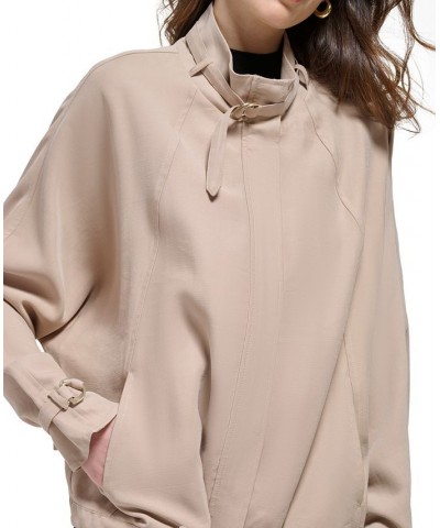 Women's Stand Collar Zip-Front Long Sleeve Jacket Tan/Beige $74.73 Jackets