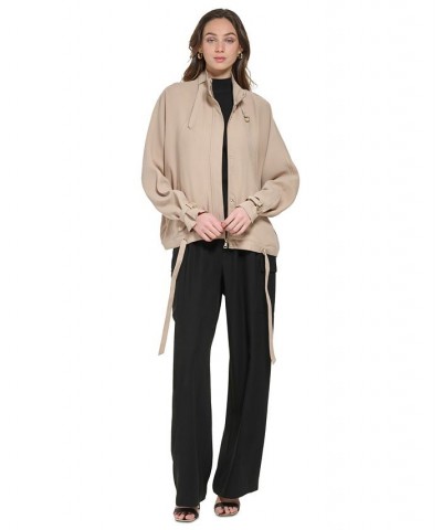 Women's Stand Collar Zip-Front Long Sleeve Jacket Tan/Beige $74.73 Jackets