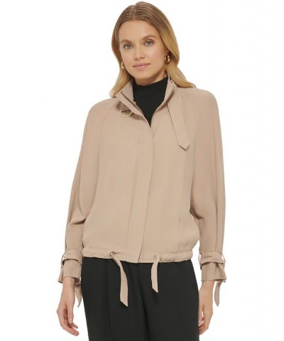 Women's Stand Collar Zip-Front Long Sleeve Jacket Tan/Beige $74.73 Jackets