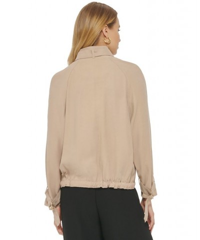 Women's Stand Collar Zip-Front Long Sleeve Jacket Tan/Beige $74.73 Jackets