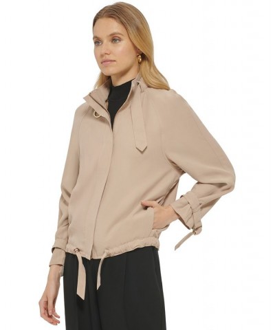 Women's Stand Collar Zip-Front Long Sleeve Jacket Tan/Beige $74.73 Jackets