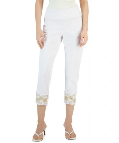 Women's Embroidered-Cuff Straight Jeans Washed White $24.50 Jeans