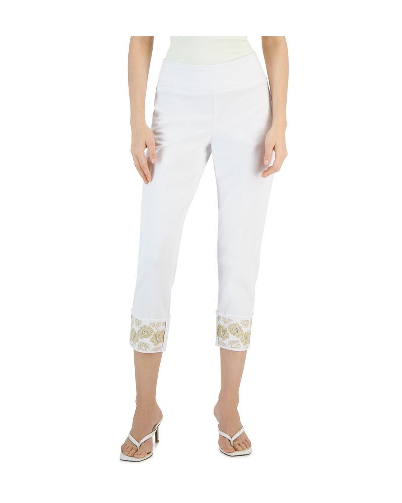 Women's Embroidered-Cuff Straight Jeans Washed White $24.50 Jeans