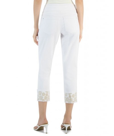 Women's Embroidered-Cuff Straight Jeans Washed White $24.50 Jeans