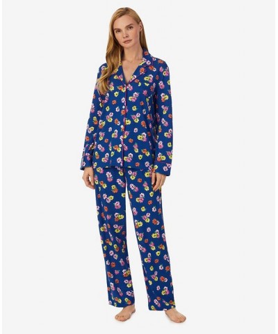 Women's Long Sleeve Notch Collar Pajama Set Navy Floral $42.64 Sleepwear