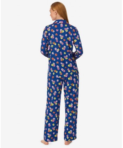 Women's Long Sleeve Notch Collar Pajama Set Navy Floral $42.64 Sleepwear