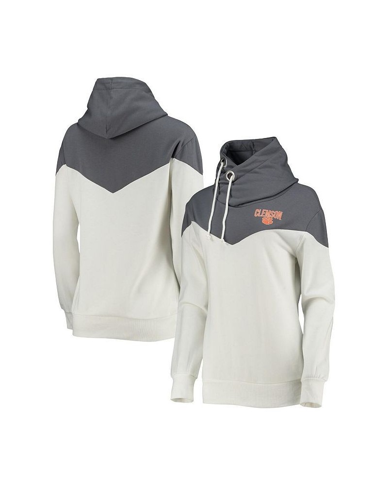 Women's White Gray Clemson Tigers Old School Arrow Blocked Cowl Neck Tri-Blend Pullover Hoodie White, Gray $28.60 Sweatshirts