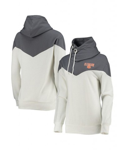 Women's White Gray Clemson Tigers Old School Arrow Blocked Cowl Neck Tri-Blend Pullover Hoodie White, Gray $28.60 Sweatshirts