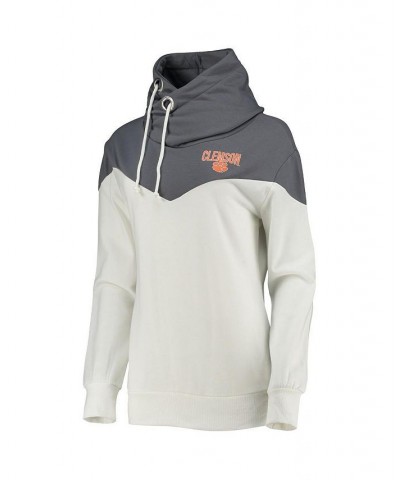 Women's White Gray Clemson Tigers Old School Arrow Blocked Cowl Neck Tri-Blend Pullover Hoodie White, Gray $28.60 Sweatshirts