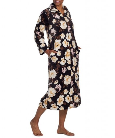 Women's Floral-Print Long-Sleeve Zip-Up Robe Neutral / Pink Floral On Black $32.45 Sleepwear