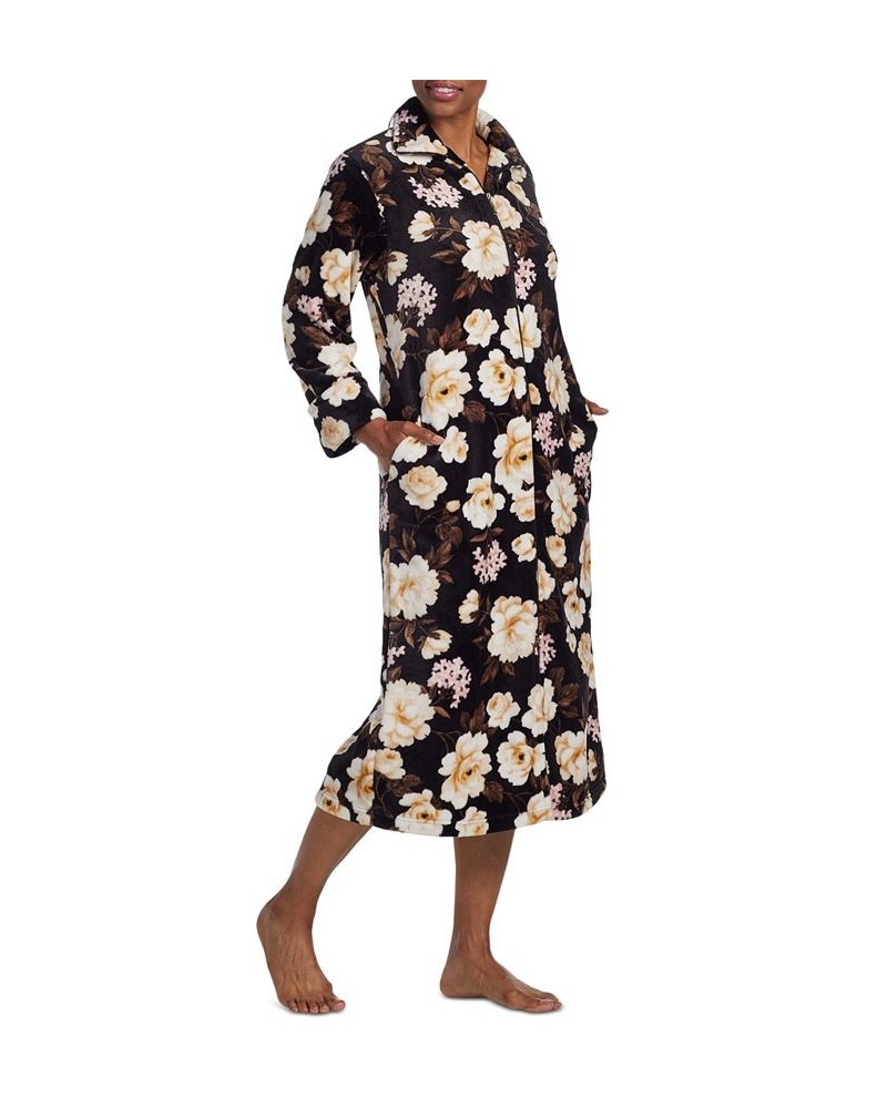 Women's Floral-Print Long-Sleeve Zip-Up Robe Neutral / Pink Floral On Black $32.45 Sleepwear