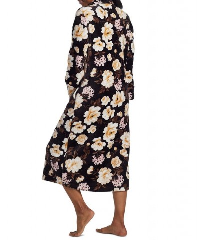 Women's Floral-Print Long-Sleeve Zip-Up Robe Neutral / Pink Floral On Black $32.45 Sleepwear