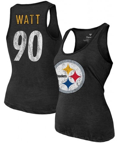 Women's T.J. Watt Heathered Black Pittsburgh Steelers Name Number Tri-Blend Tank Top Black $24.84 Tops