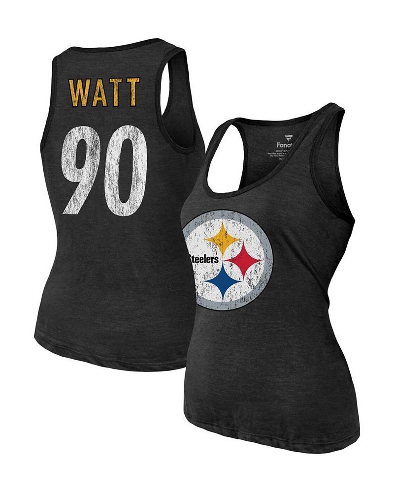 Women's T.J. Watt Heathered Black Pittsburgh Steelers Name Number Tri-Blend Tank Top Black $24.84 Tops