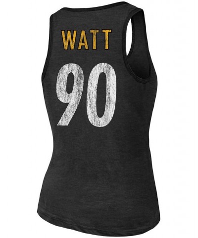 Women's T.J. Watt Heathered Black Pittsburgh Steelers Name Number Tri-Blend Tank Top Black $24.84 Tops