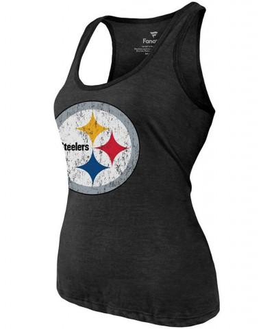 Women's T.J. Watt Heathered Black Pittsburgh Steelers Name Number Tri-Blend Tank Top Black $24.84 Tops