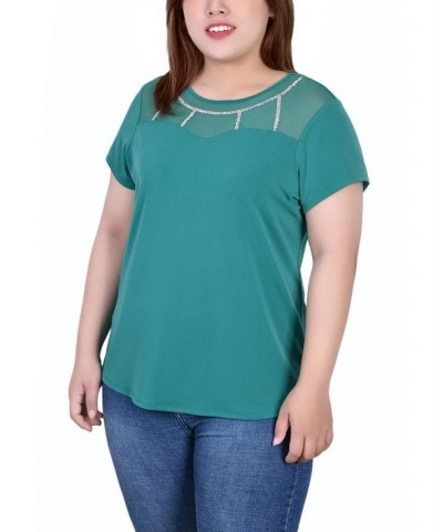 Plus Size Short Sleeve Crepe Knit Top Green $16.01 Tops