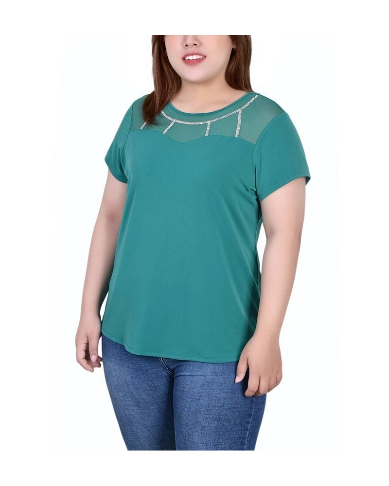 Plus Size Short Sleeve Crepe Knit Top Green $16.01 Tops