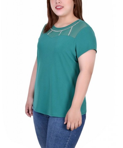 Plus Size Short Sleeve Crepe Knit Top Green $16.01 Tops