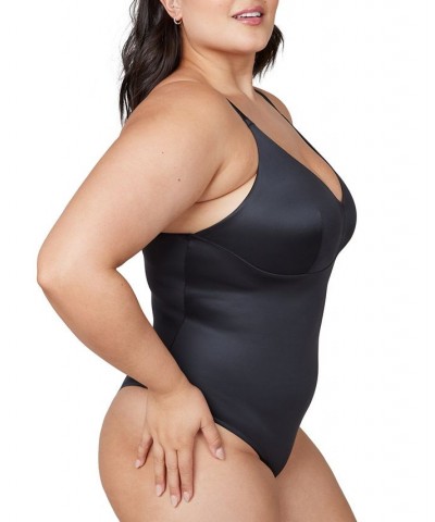 Shaping Satin Thong Bodysuit 10322R Black $44.00 Shapewear