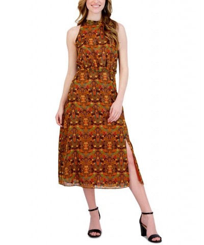 Women's Printed Mock-Neck Midi Dress Mustard Multi $52.89 Dresses