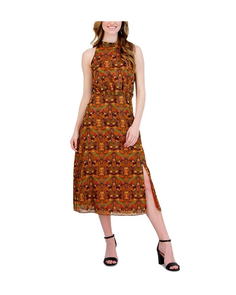 Women's Printed Mock-Neck Midi Dress Mustard Multi $52.89 Dresses