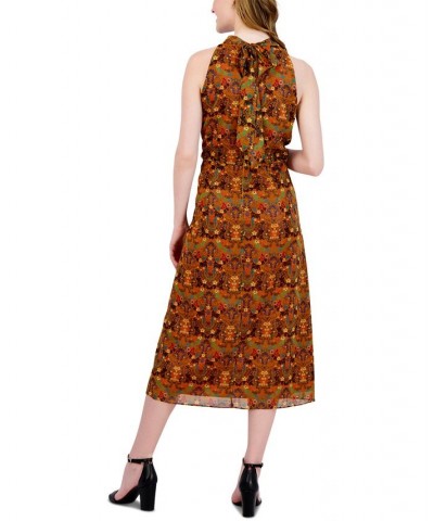 Women's Printed Mock-Neck Midi Dress Mustard Multi $52.89 Dresses