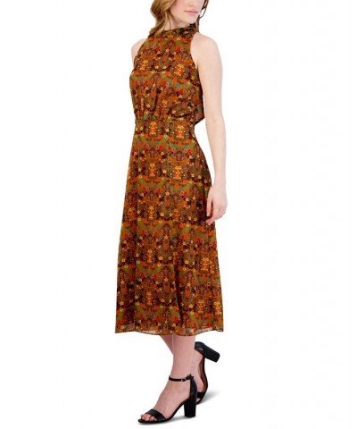 Women's Printed Mock-Neck Midi Dress Mustard Multi $52.89 Dresses