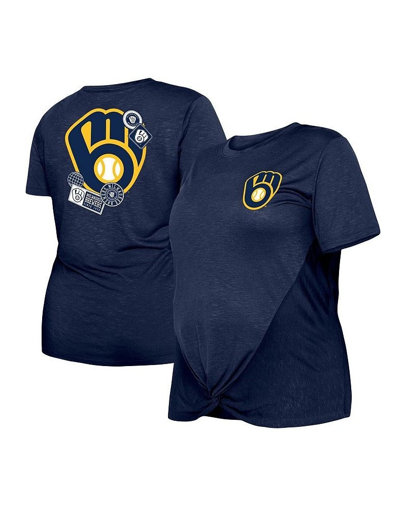 Women's Navy Milwaukee Brewers Plus Size Two-Hit Front Knot T-shirt Navy $21.50 Tops