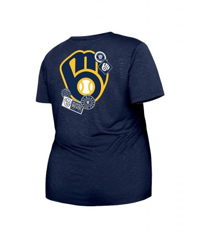 Women's Navy Milwaukee Brewers Plus Size Two-Hit Front Knot T-shirt Navy $21.50 Tops