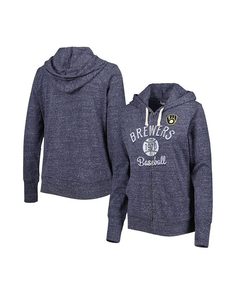 Women's Navy Milwaukee Brewers Training Camp Tri-Blend Full-Zip Hoodie Blue $34.40 Sweatshirts