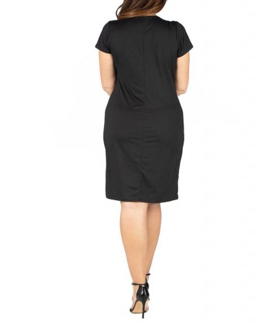 Plus Size Short Sleeve V-neck Faux Wrap Dress Black $17.60 Dresses