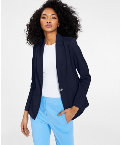 Women's Notch-Collar Single Button Blazer Blue $46.44 Jackets