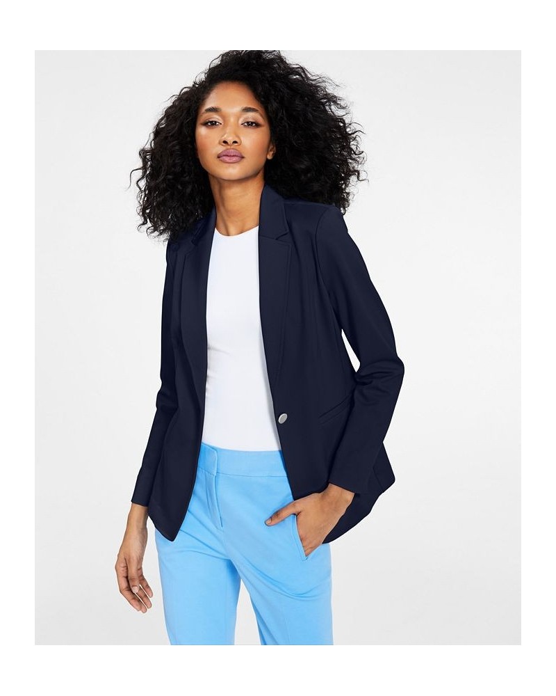 Women's Notch-Collar Single Button Blazer Blue $46.44 Jackets