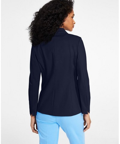 Women's Notch-Collar Single Button Blazer Blue $46.44 Jackets