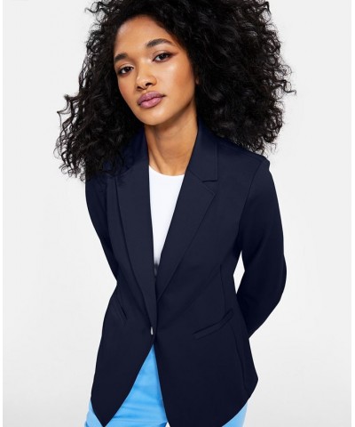 Women's Notch-Collar Single Button Blazer Blue $46.44 Jackets