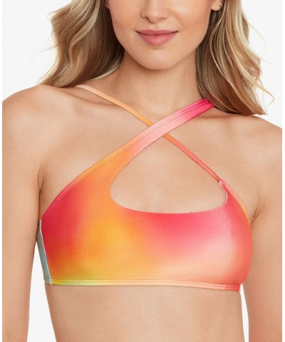 Juniors' Printed Crisscross-Strap Bikini Top Water Colors Multi $19.94 Swimsuits