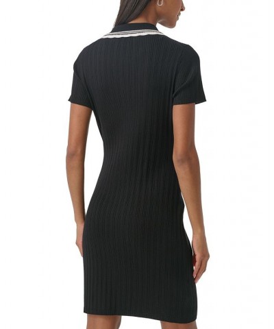 Women's Collared Short-Sleeve Sweater Dress Black $53.28 Dresses