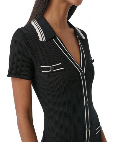 Women's Collared Short-Sleeve Sweater Dress Black $53.28 Dresses