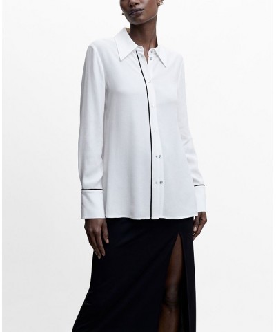 Women's Contrast Trim Shirt Off White $28.70 Tops