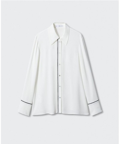 Women's Contrast Trim Shirt Off White $28.70 Tops