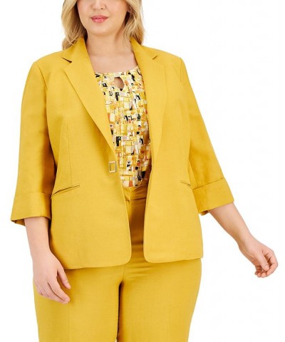 Plus Size Notch-Lapel Linen Snap-Front 3/4-Sleeve Blazer Butterscotch $74.50 Jackets