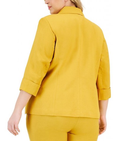 Plus Size Notch-Lapel Linen Snap-Front 3/4-Sleeve Blazer Butterscotch $74.50 Jackets