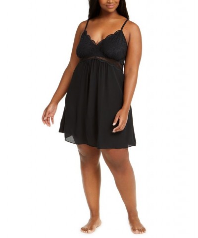 Plus Size Lace Chiffon Nightgown Black $12.58 Sleepwear