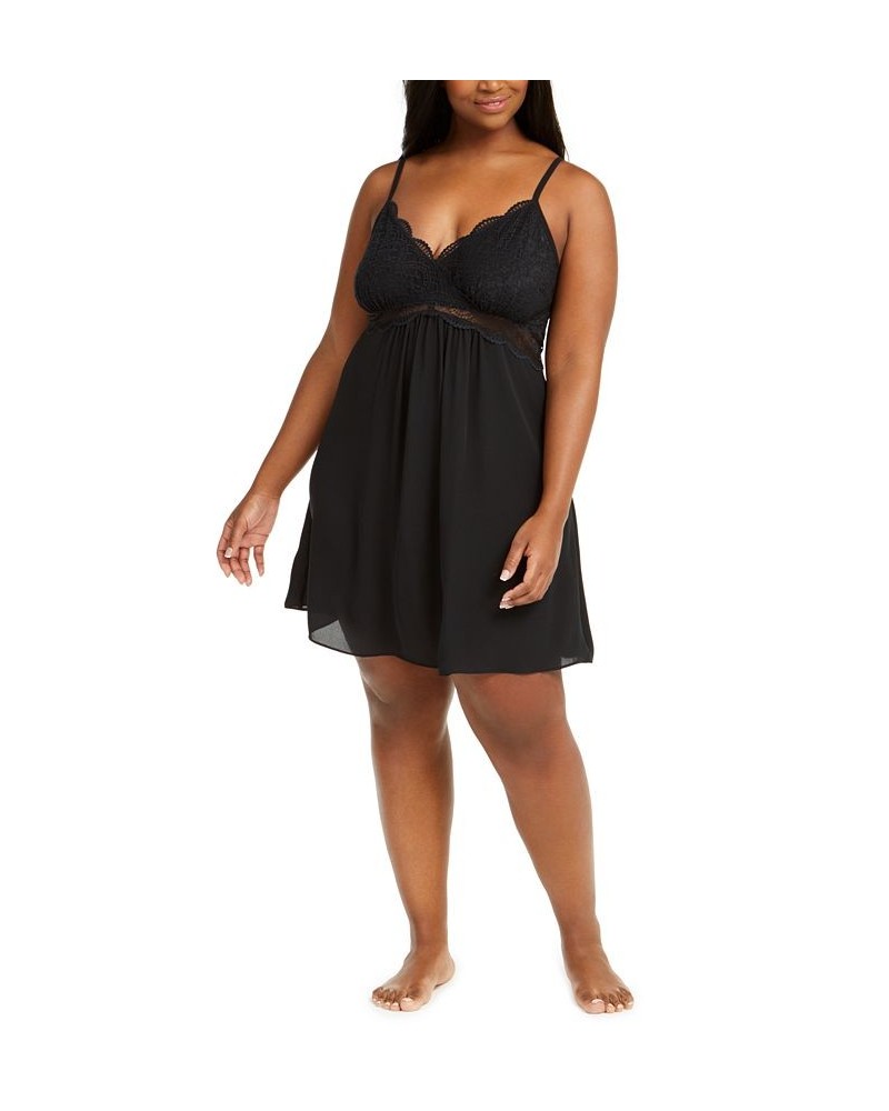 Plus Size Lace Chiffon Nightgown Black $12.58 Sleepwear